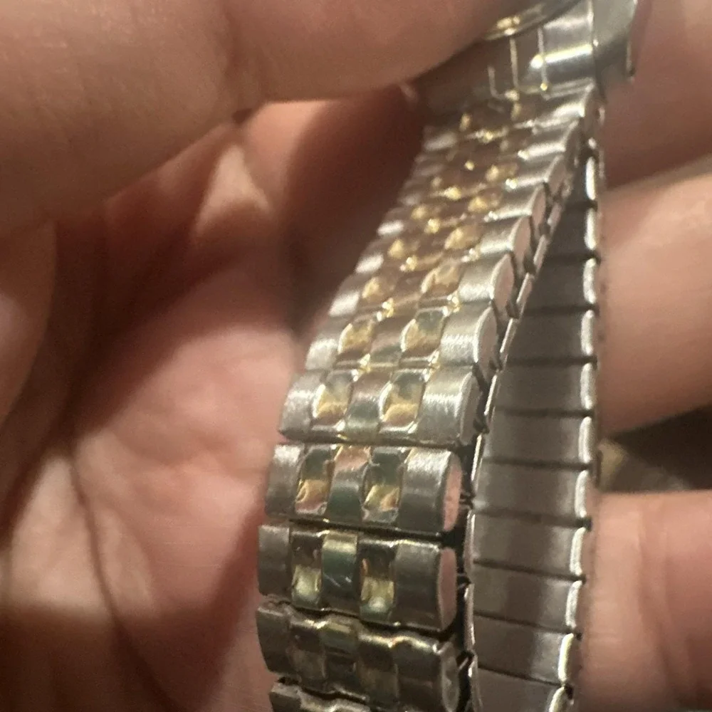 Working Vintage Watch Blue‎ Dial 25mm w/ Two Toned Stainless Steel Stretch Band